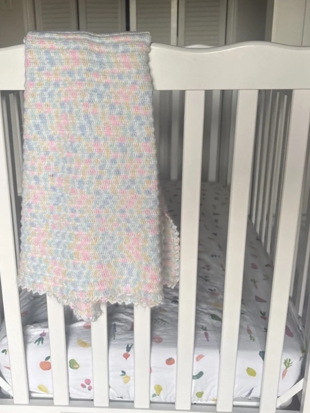 Handmade Crocheted Baby Blanket Afghan Pastel Pink Blue Yellow White